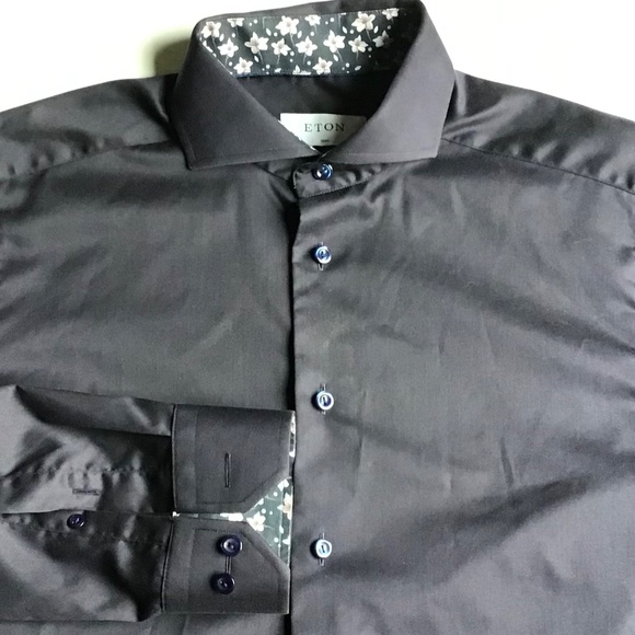 ETON Slim solid black dress cotton shirt Sz 15 3/4 ~40 made in Romania  🇷🇴 - Picture 2 of 11